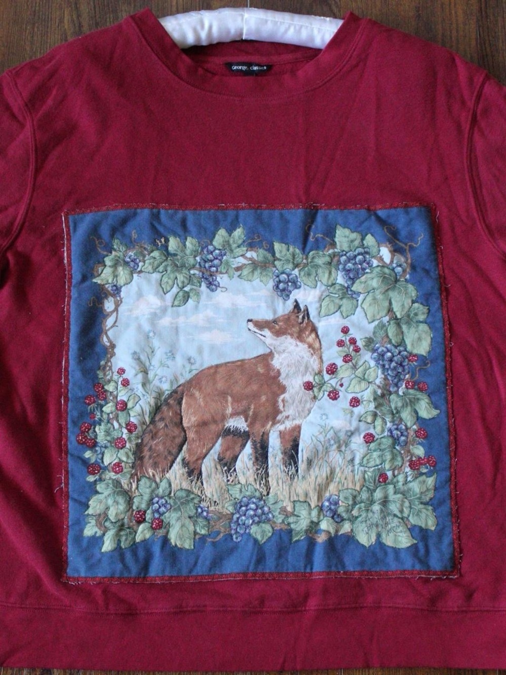 Upcycled Red Sweatshirt With Large Fox Design Patchwork Print - Picture 7 of 7